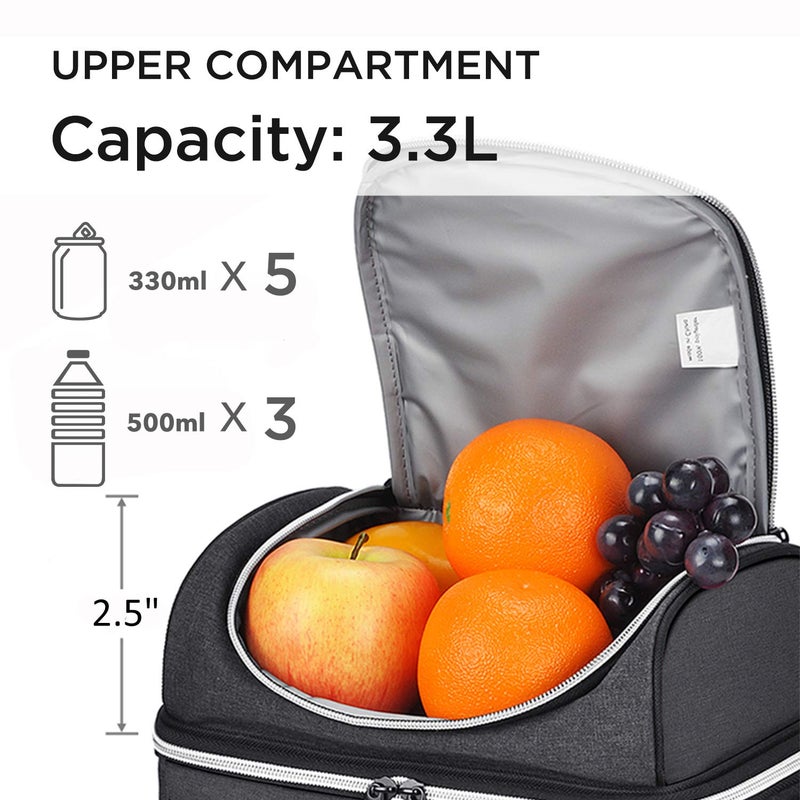 Tirrinia Insulated Lunch Bag  Leakproof Thermal Bento Lunch Box Tote for Women  Men  Adults Work Office Cooler Bag  2 Compartment  Black - Image 4